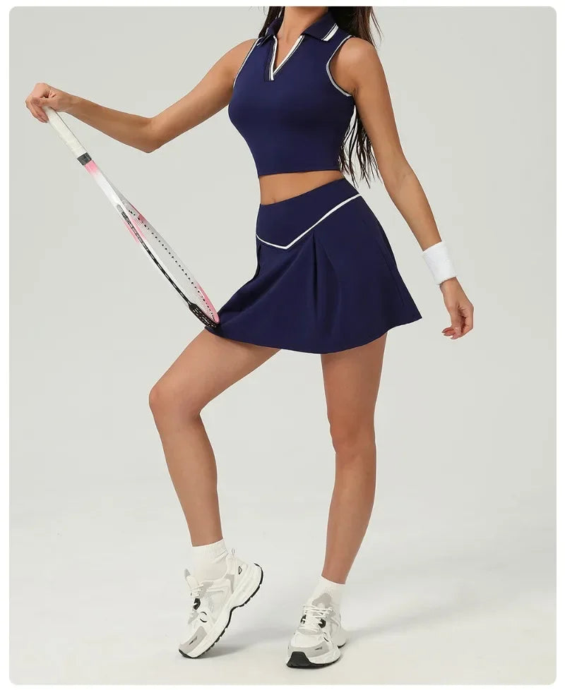 Tennis Skirt Sets Sports Fitness Golf Badminton Running Leisure Sports Short Skirts Workout Clothing Gym Yoga Suits for Women