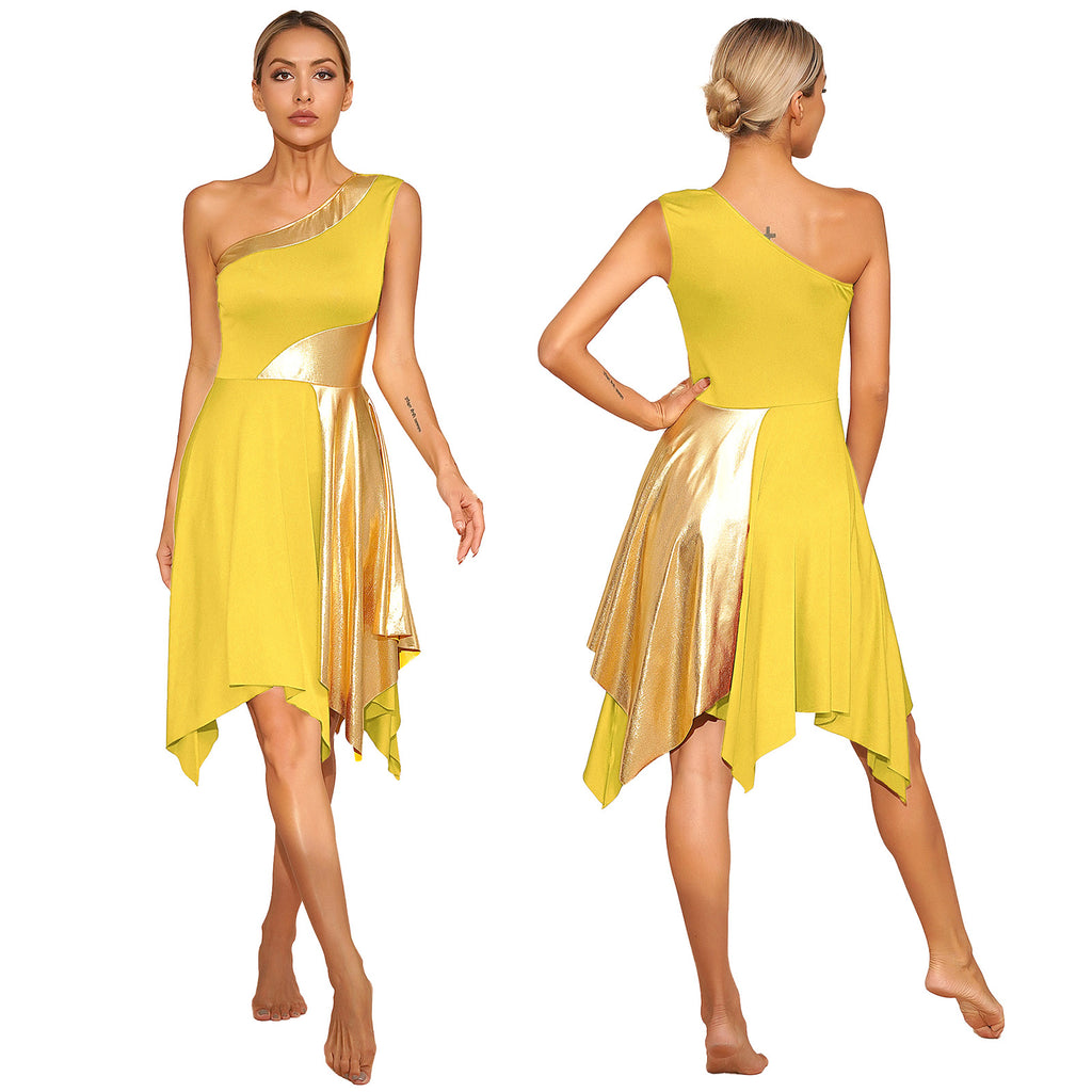 Vestido Danza Lírico Un Hombro Dobladillo Irregular Actuación