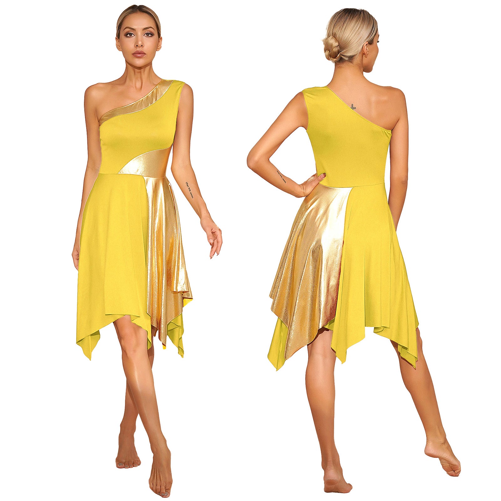 Vestido Danza Lírico Un Hombro Dobladillo Irregular Actuación