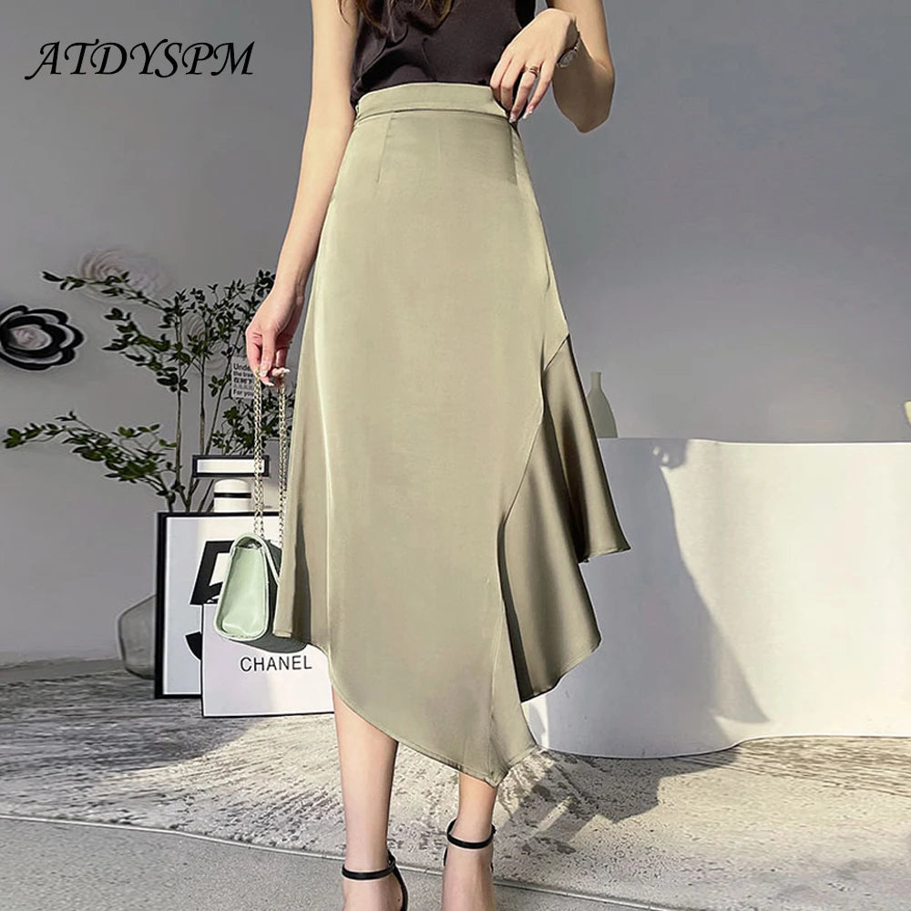 Satin Mermaid Long Skirt - High Waist Irregular