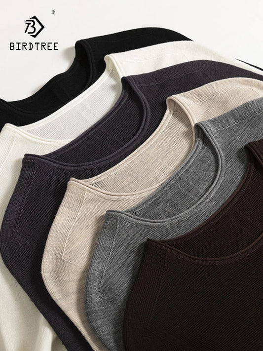 Wool Seamless Sweater - Round Collar Long Sleeve