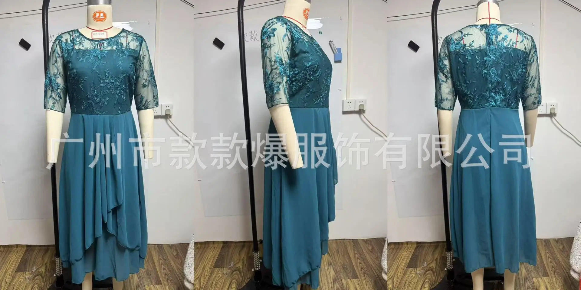 Vestido Midi Elegante Mujer Asimétrico Encaje Chifón Banquete