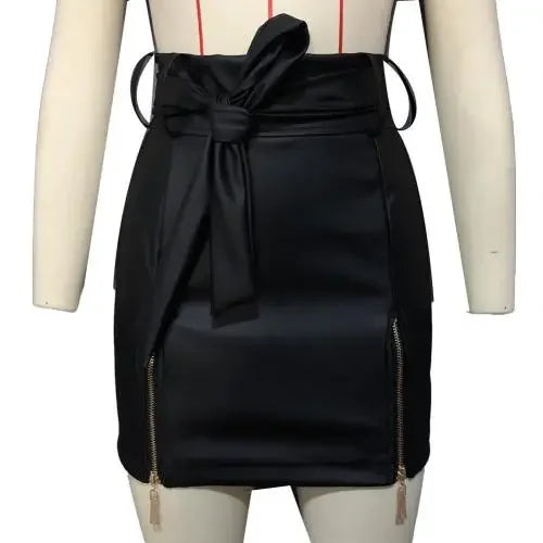 PU Leather Pencil Mini Skirt - High Waist Split Zipper