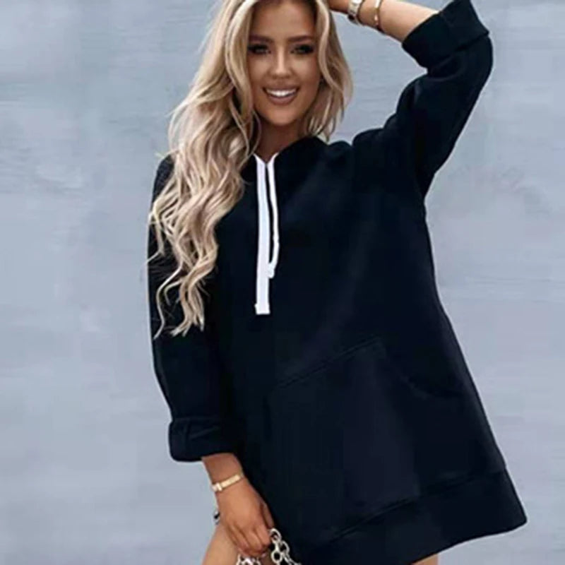 Polerón Capucha Mujer Abertura Lateral Bolsillos Invierno