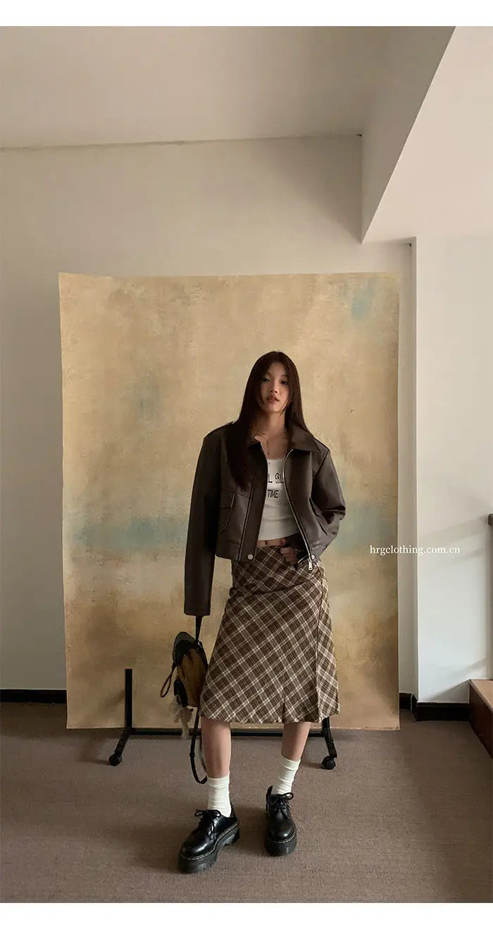 Falda Midi Cuadros Retro Y2K - Cintura Baja Estilo College