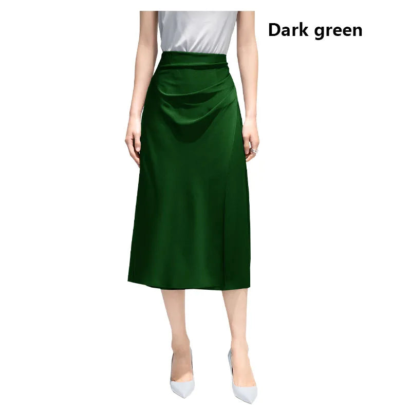 Satin Pleated Midi Skirt - French Simple