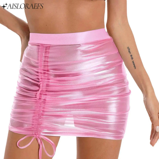 Minifalda Transparente Metálica - Ajustable Brillante Club
