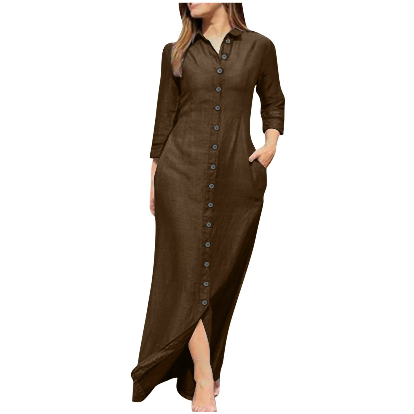 Shirt Dress - Cotton Linen Button Long Sleeve