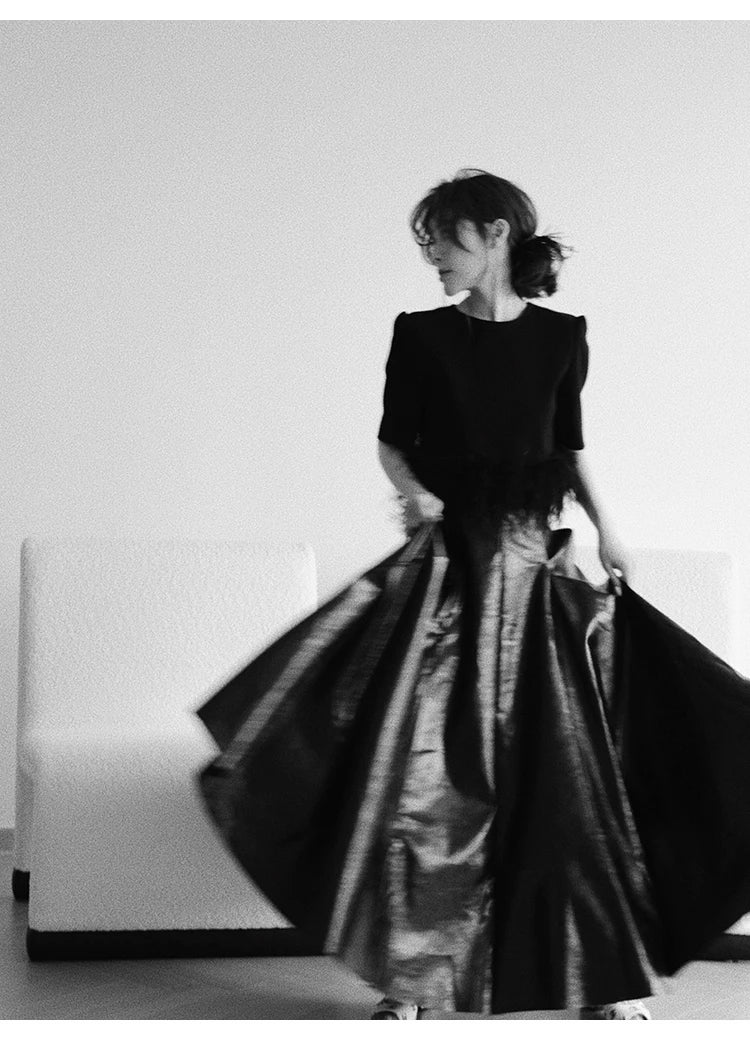 PU Leather Maxi Skirt - High Waist Pleated Black