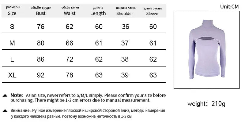 Turtleneck T-Shirt - Hollow Out Long Sleeve