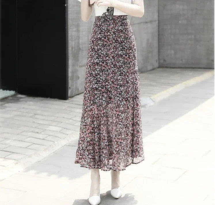 Velvet Midi Skirt - Belted Pleated Long