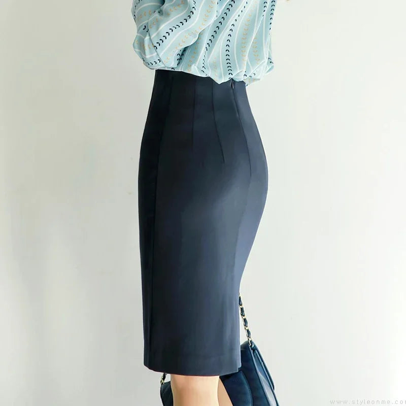 Office Pencil Skirt - High Waist Black Korean