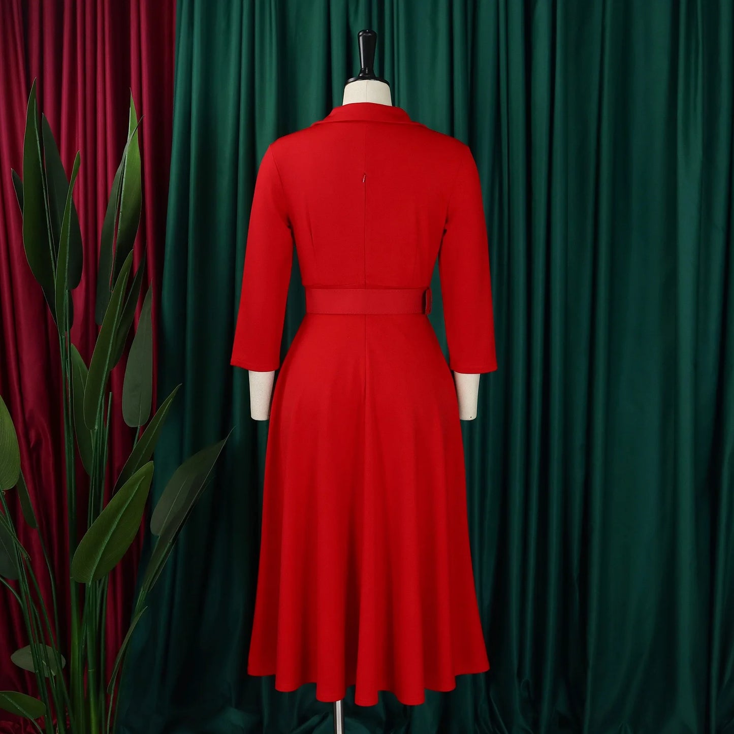 Office Dress - Turn Down Collar Belt Pleated African