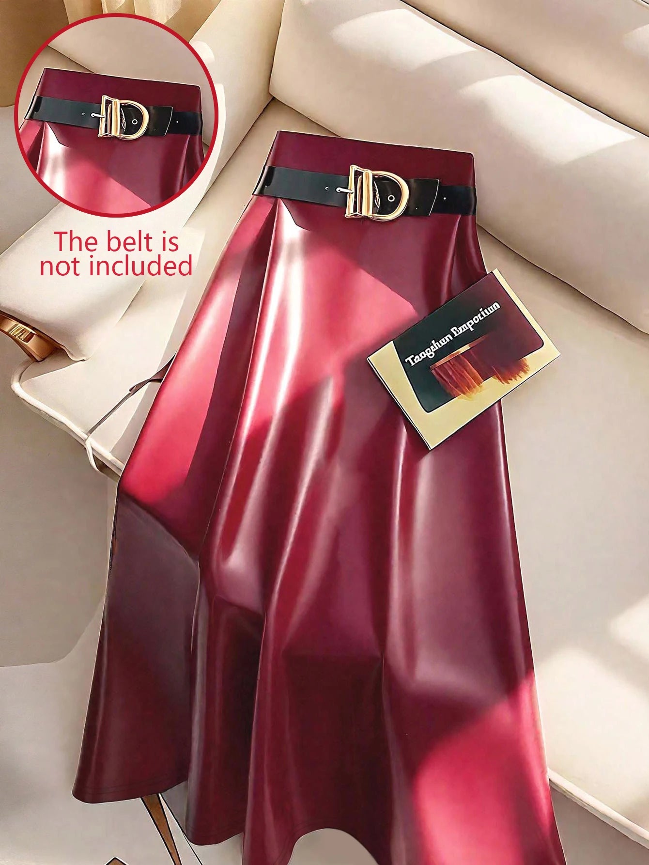 Falda Cuero Elegante A-line Cremalleras Mujer
