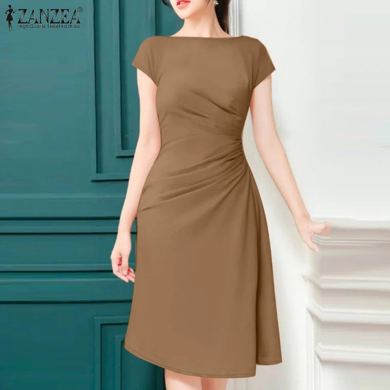 Office Dress - Pleated Midi Short Sleeve 2025