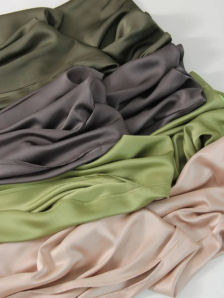 Satin Maxi Skirt - High Waist Side Slit Black