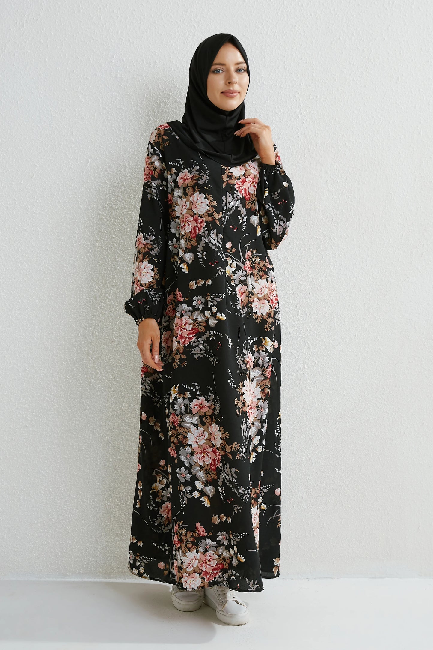 Muslim Maxi Dress - Floral Print Long Sleeve