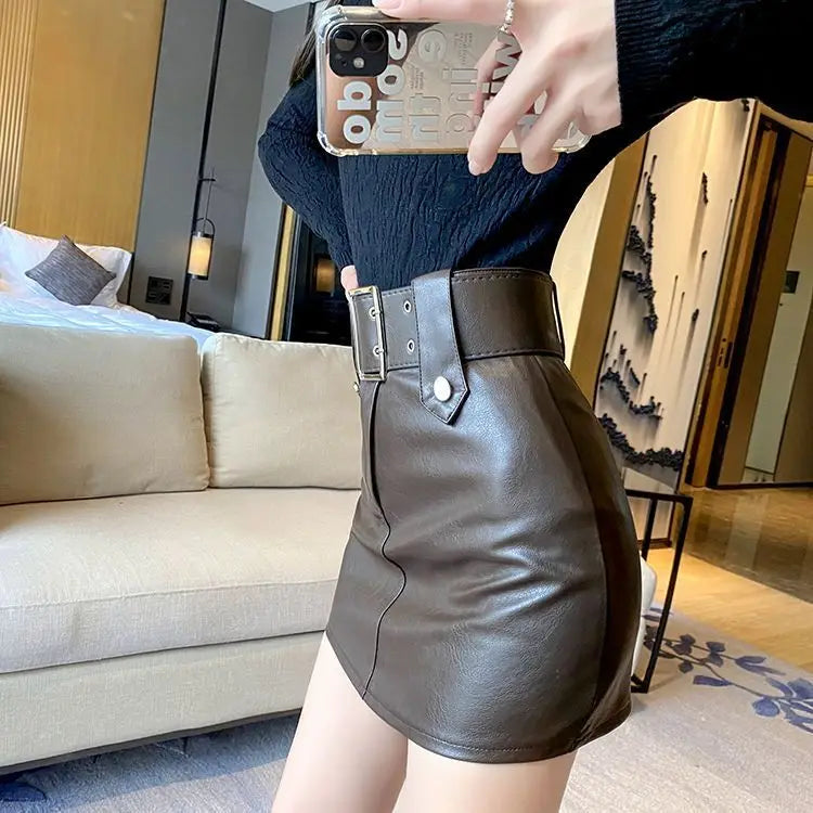 Minifalda Cuero Botones Mujer Estilo Coreano