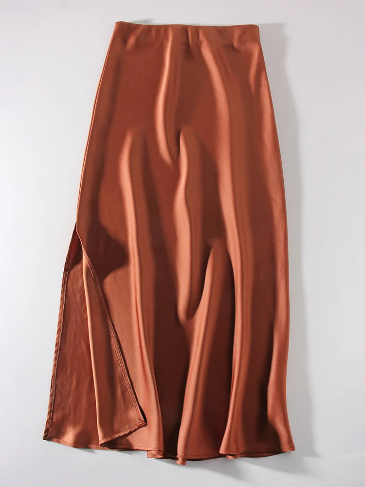Satin Maxi Skirt - Side Slit