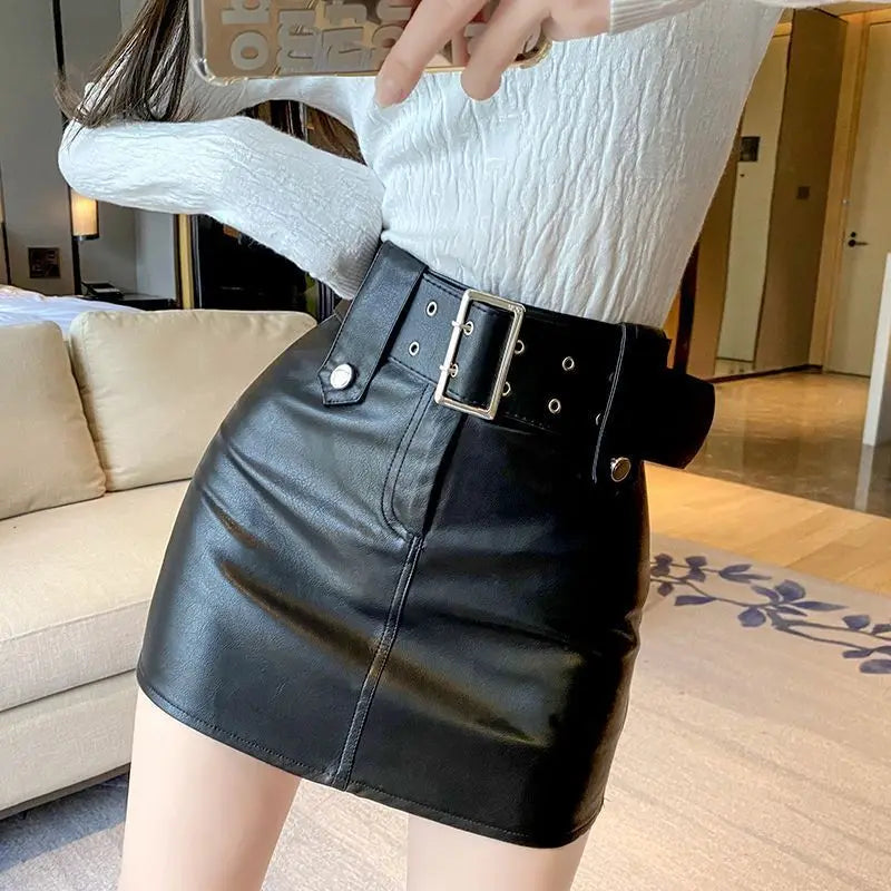 Minifalda Cuero Botones Mujer Estilo Coreano
