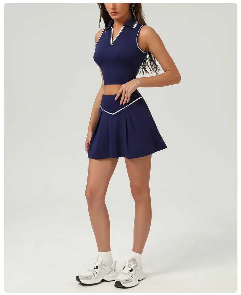 Tennis Skirt Sets Sports Fitness Golf Badminton Running Leisure Sports Short Skirts Workout Clothing Gym Yoga Suits for Women