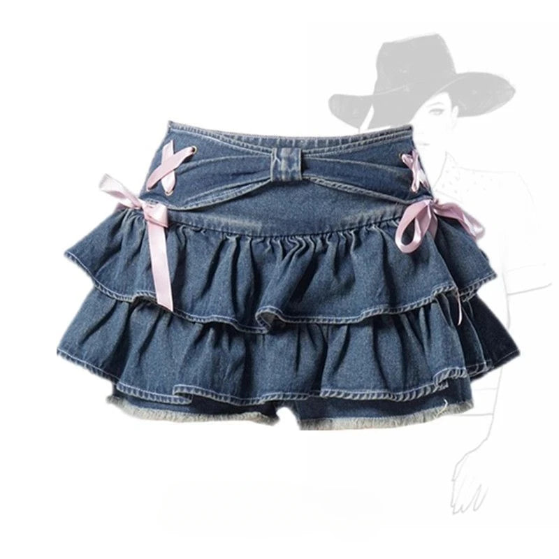Polka Dot Mini Skirt - Bow Ruffle Y2k Sweet