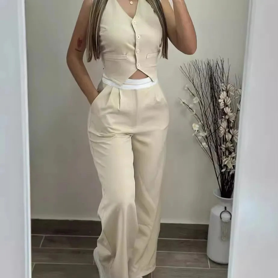 Conjunto Mujer Dos Piezas Camisola Elegante Pierna Larga