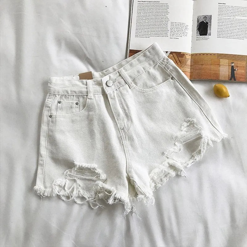 Ripped Denim Shorts - High Waist Y2k