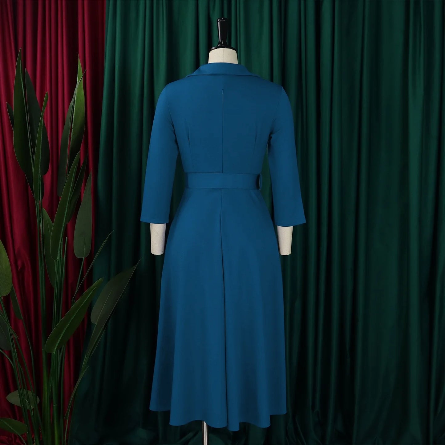 Office Dress - Turn Down Collar Belt Pleated African