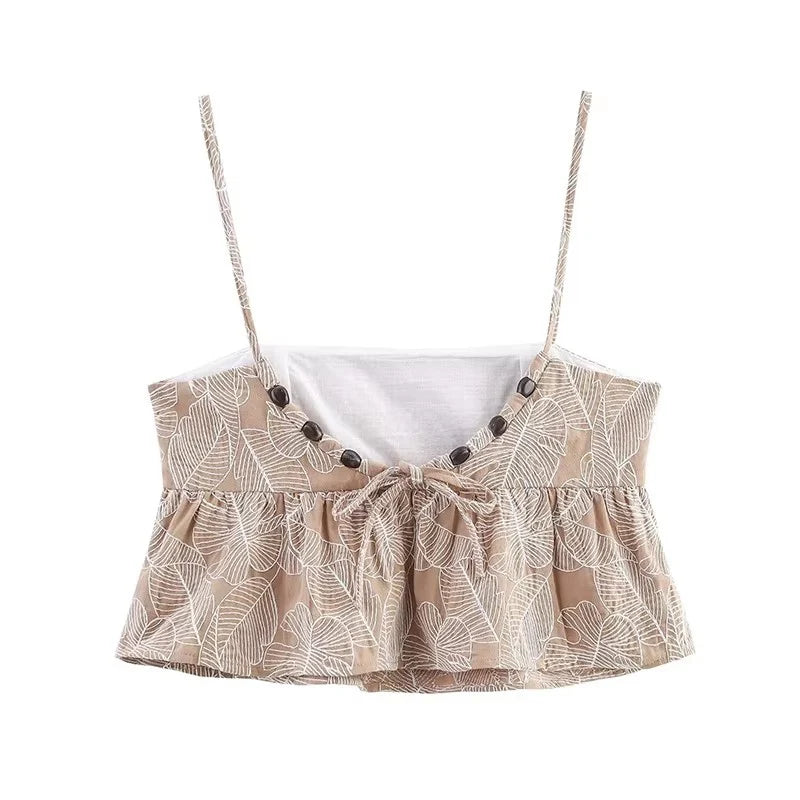 Conjunto Mujer Casual Top Bordado Pierna Ancha Holgado