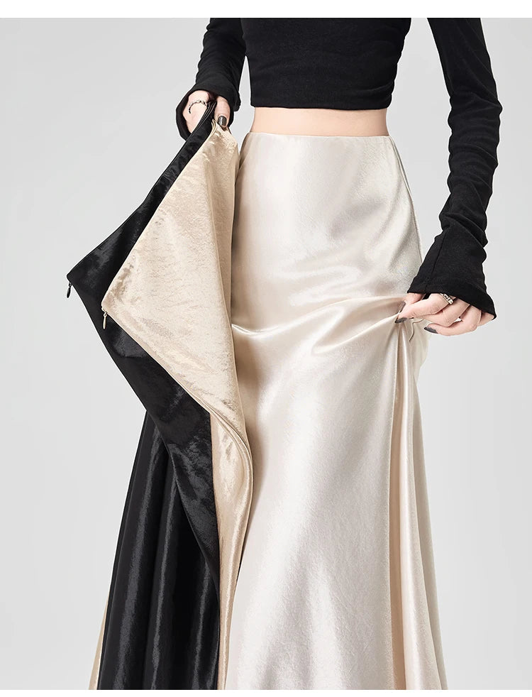 Satin Maxi Skirt - High Waist Trumpet