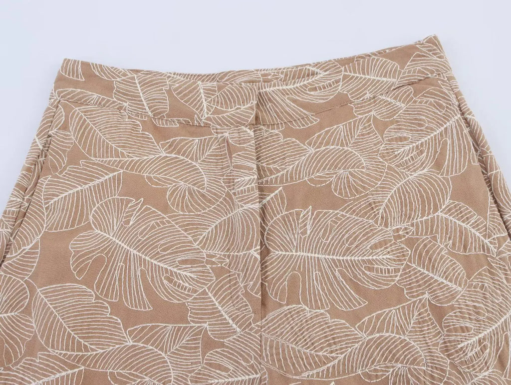 Conjunto Mujer Casual Top Bordado Pierna Ancha Holgado