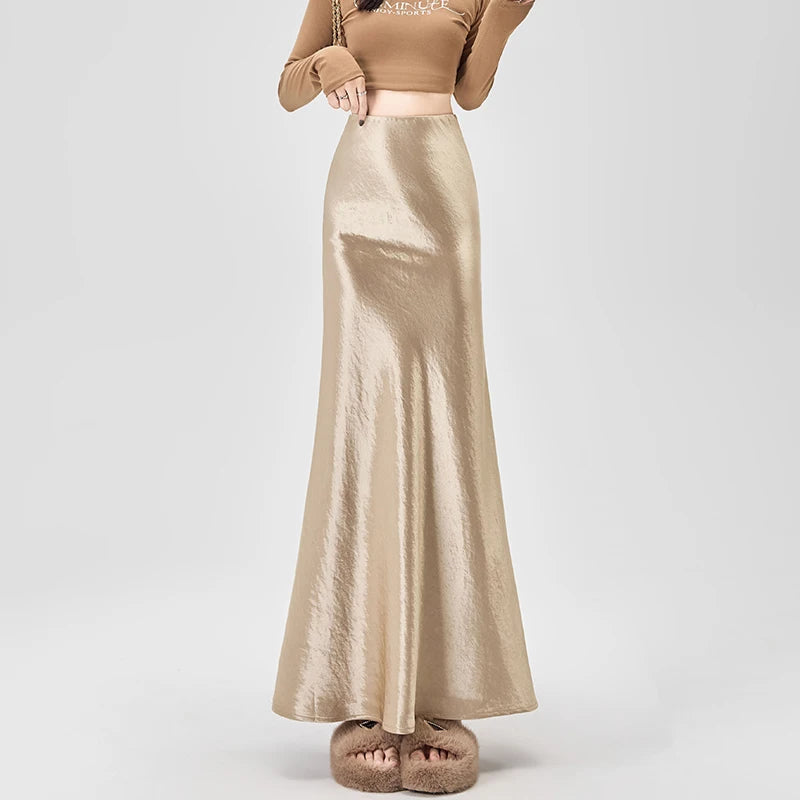 Satin Maxi Skirt - High Waist Trumpet