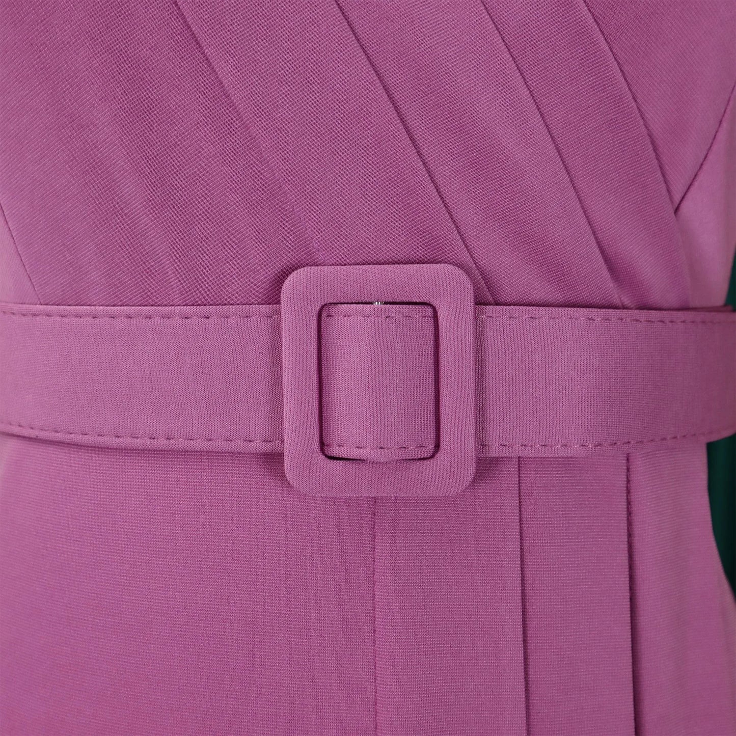 Office Dress - V Neck Belt Pleated Midi