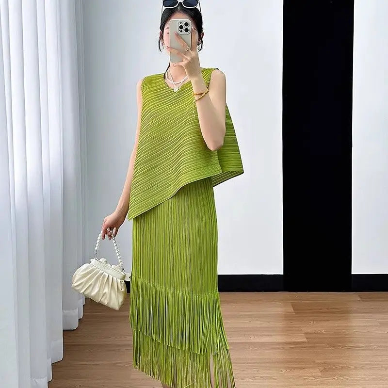 Conjunto Dos Piezas Flecos - Top Sin Mangas Falda A-Line