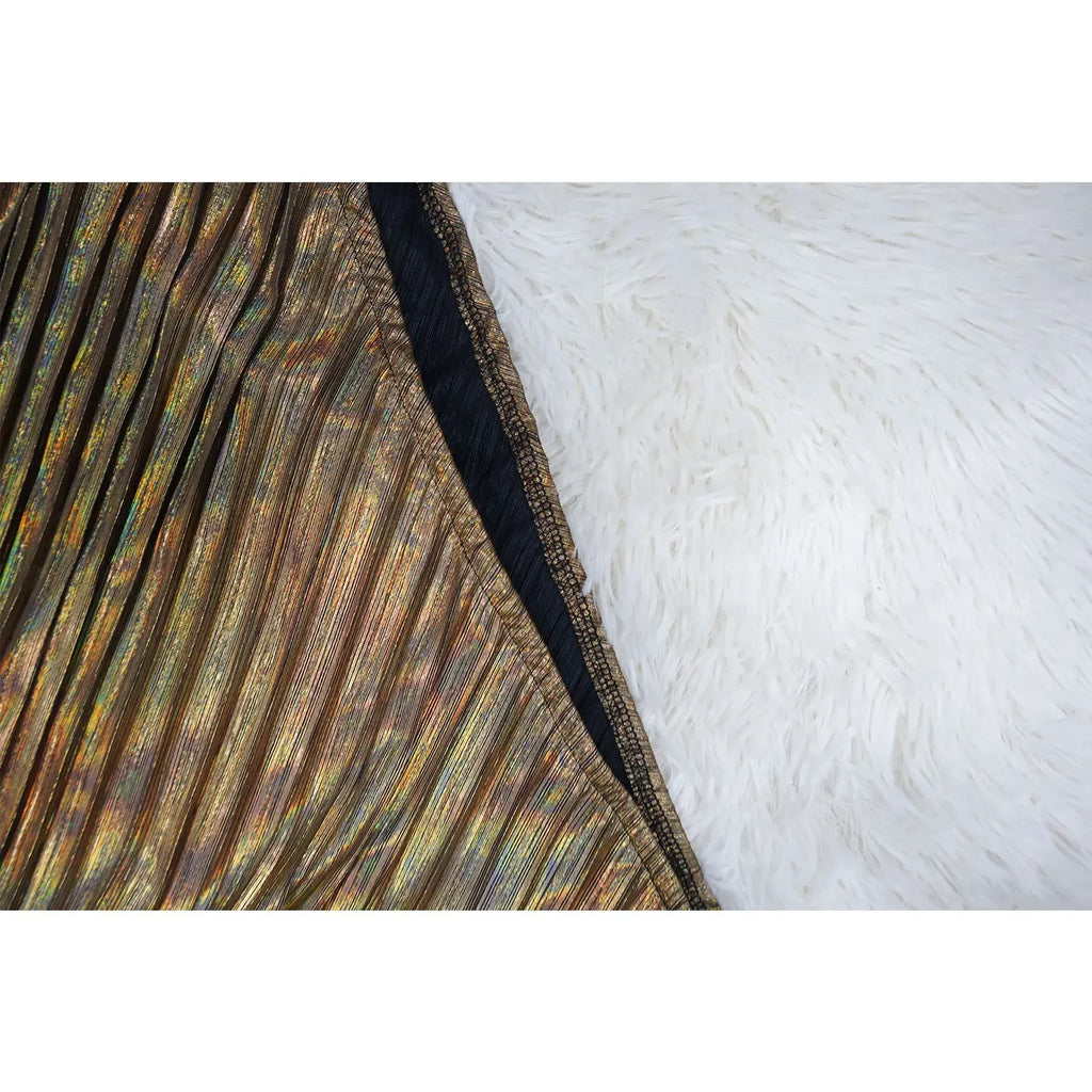 Vestido Largo Plisado Metálico Un Hombro Sin Mangas Brillante