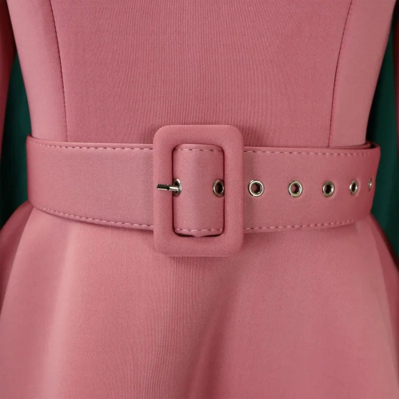 Party Dress - A-Line Belt Three Quarter Sleeve