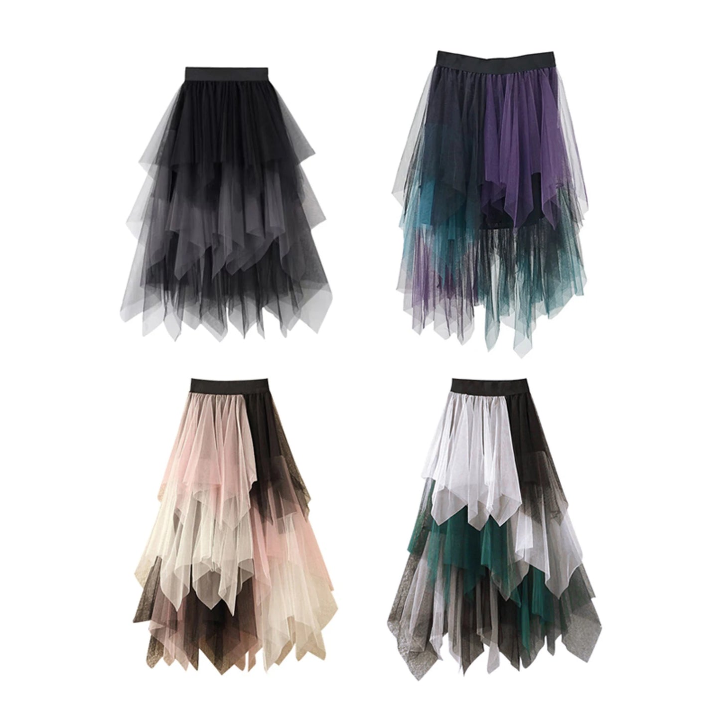 Tulle Midi Skirt - Elastic Waist Contrast Color
