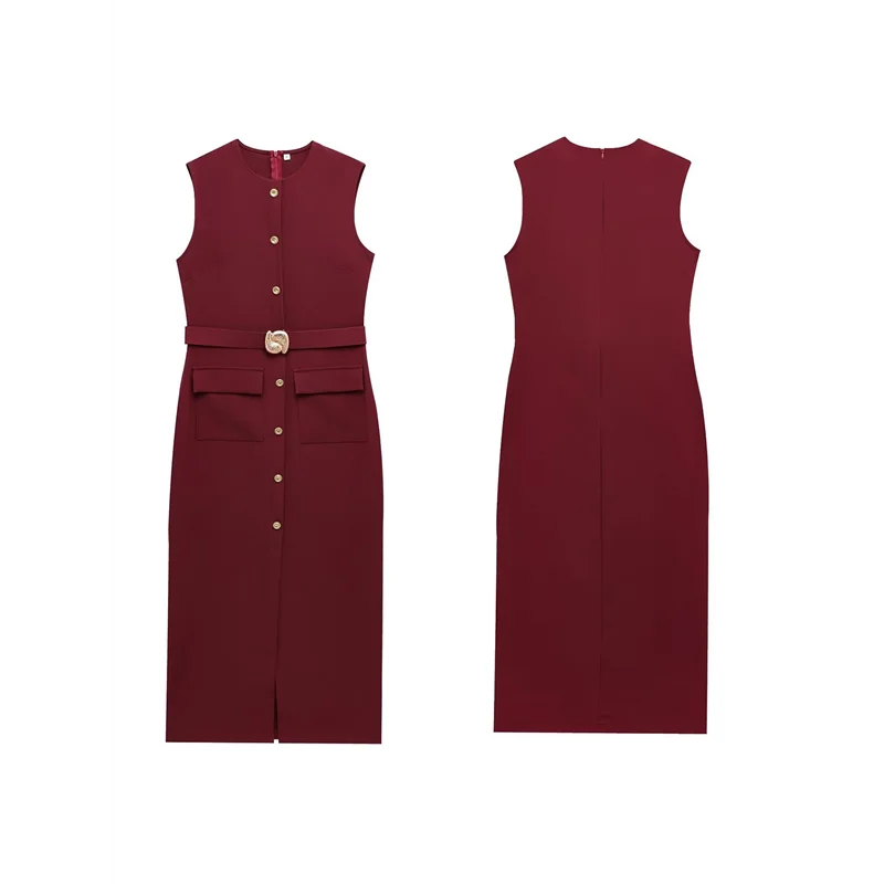 Work Dress - Sleeveless Button Down Belt 2025