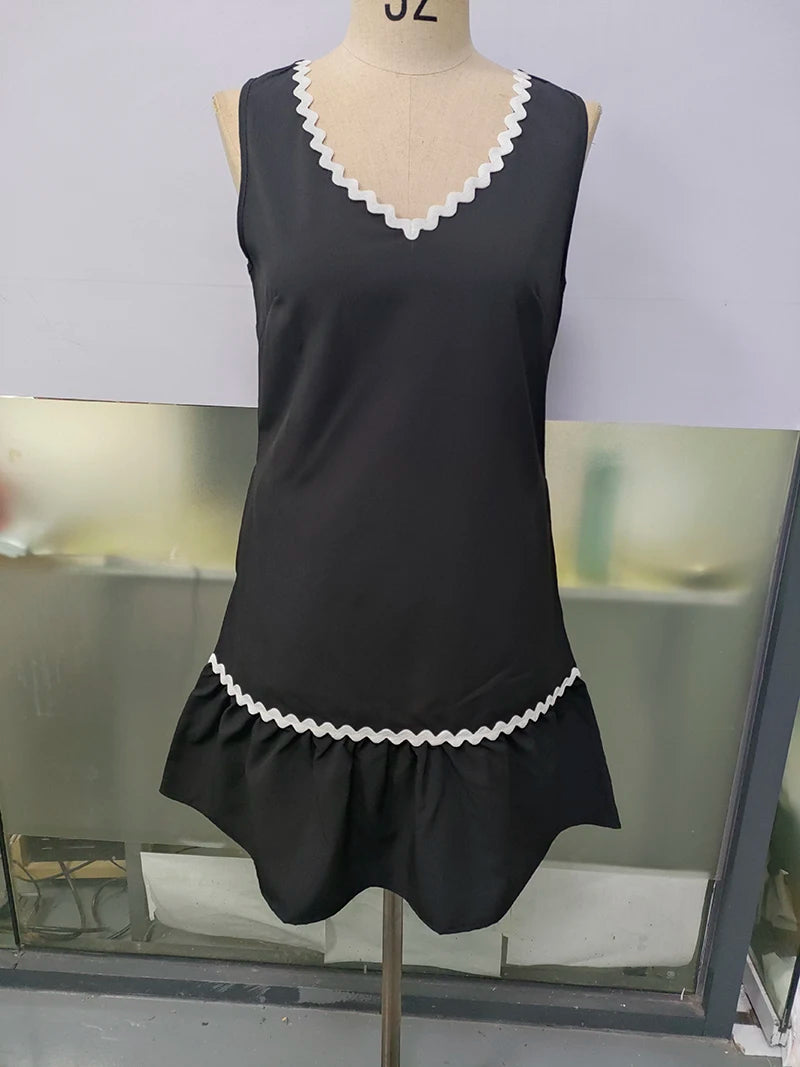 Beachside Swimwear For Women Sleeveless Lace Collar Bottom Ruffle Hem Summer Tunic Sundresses Poolparty Vacation Tank Dresses