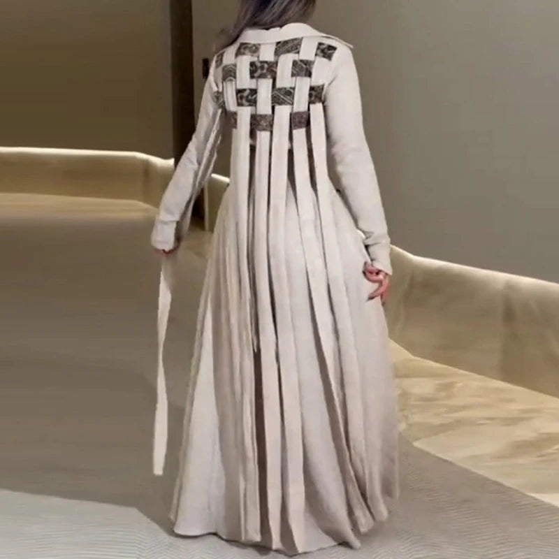 Vestido Maxi Manga Larga Línea A Estilo Chino Retro Verano