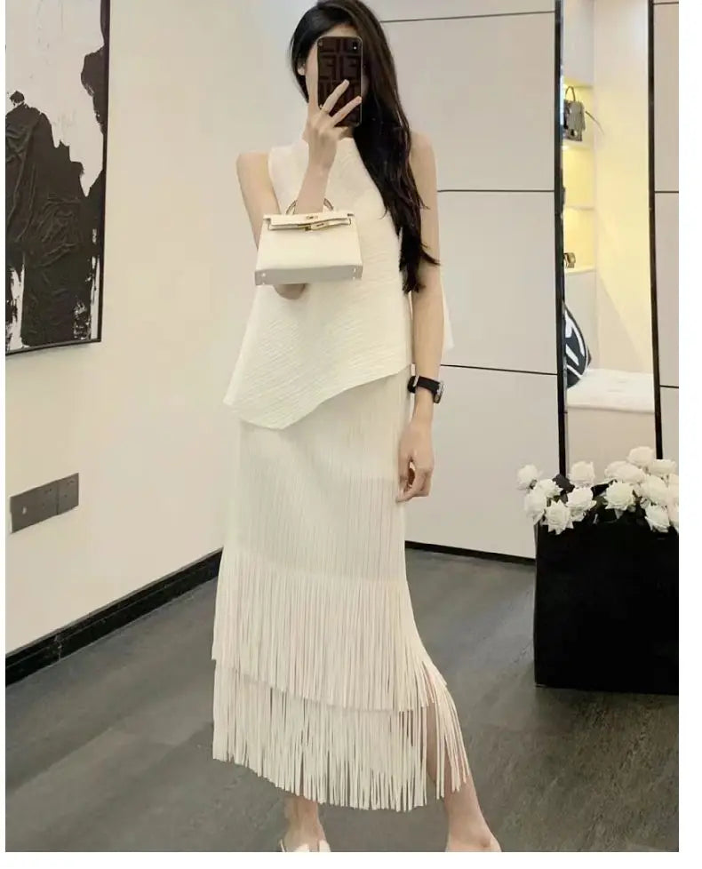 Conjunto Dos Piezas Flecos - Top Sin Mangas Falda A-Line