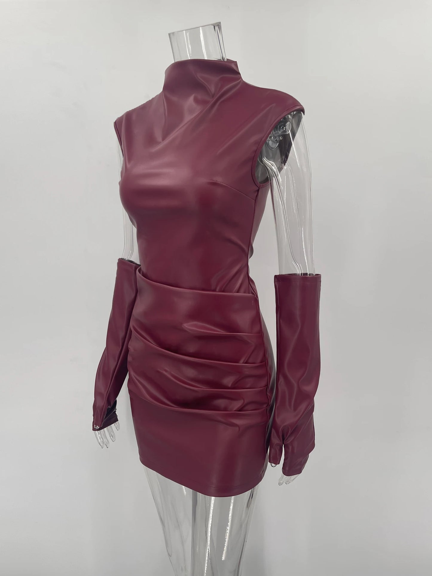 Vestido Mini Cuero Ajustado - Sin Mangas Y2K