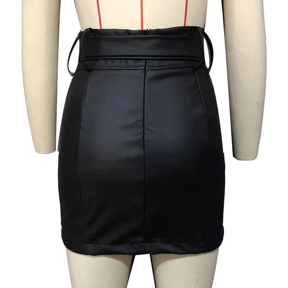 PU Leather Pencil Mini Skirt - High Waist Split Zipper