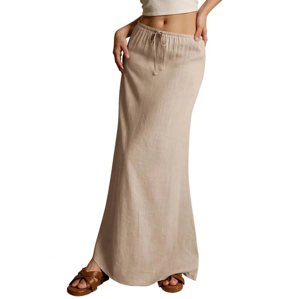 A-Line Maxi Skirt - Drawstring Solid Beige