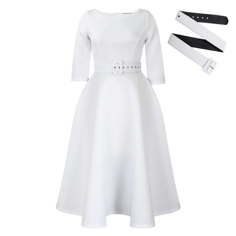 Party Dress - A-Line Belt Three Quarter Sleeve