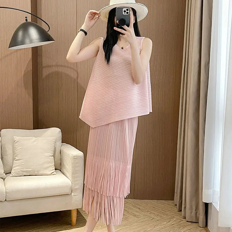 Conjunto Dos Piezas Flecos - Top Sin Mangas Falda A-Line