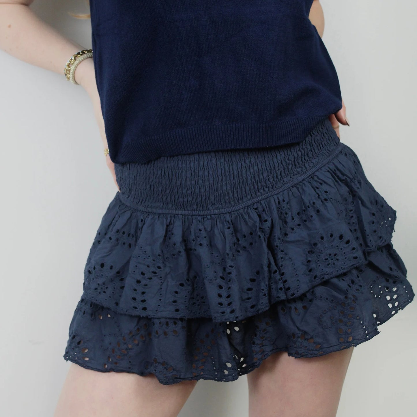 Shirred Mini Skirt - Layered Ruffle High Waist