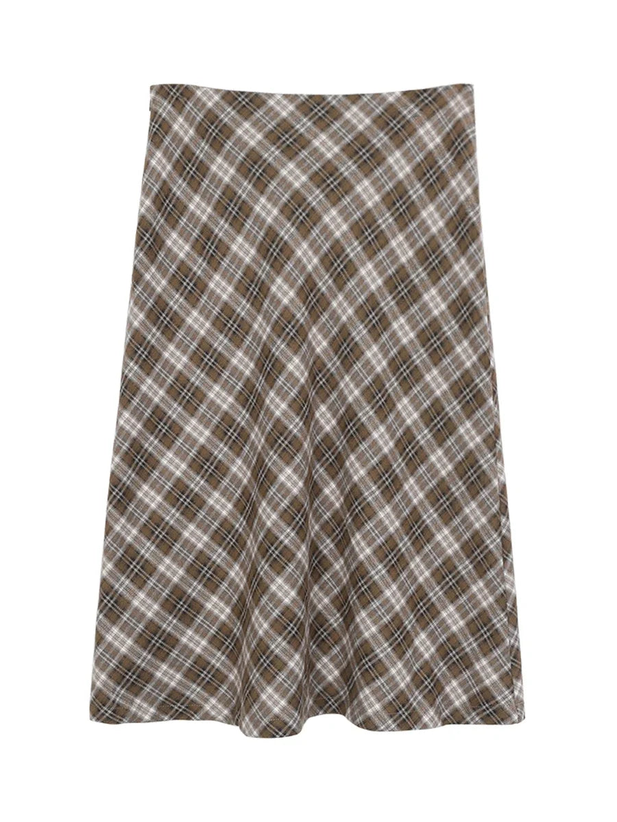 Falda Midi Cuadros Retro Y2K - Cintura Baja Estilo College