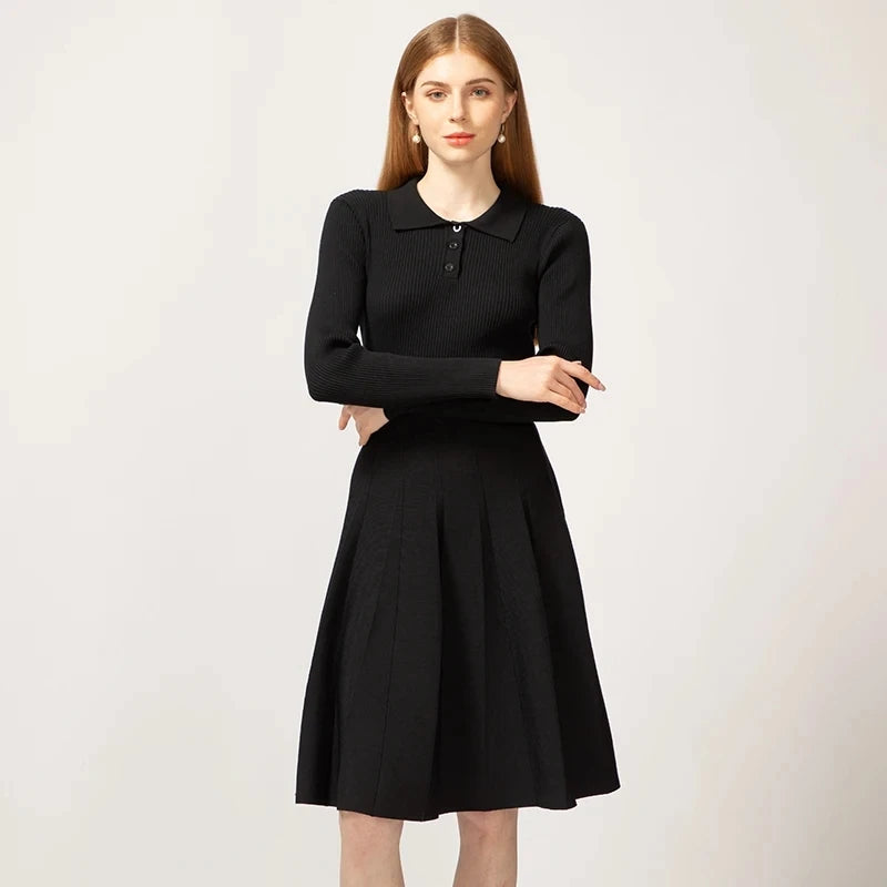 Falda tejida de algodón hasta la rodilla corte slim